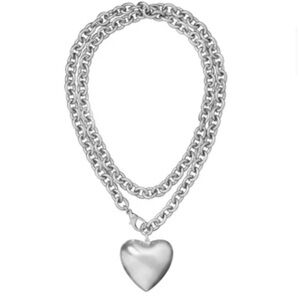 Roxanne Assoulin Silver Double Chain Heart Necklace